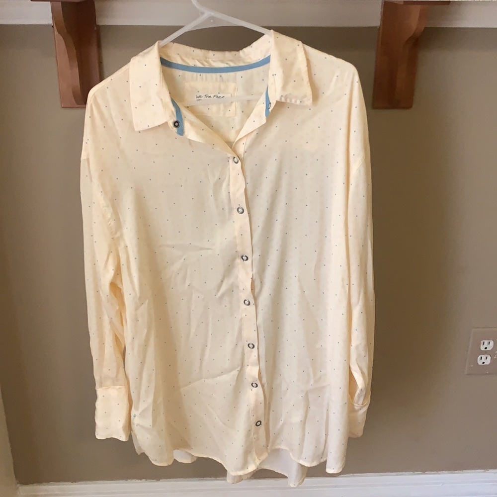 We The Free polka dot button up long sleeve blouse